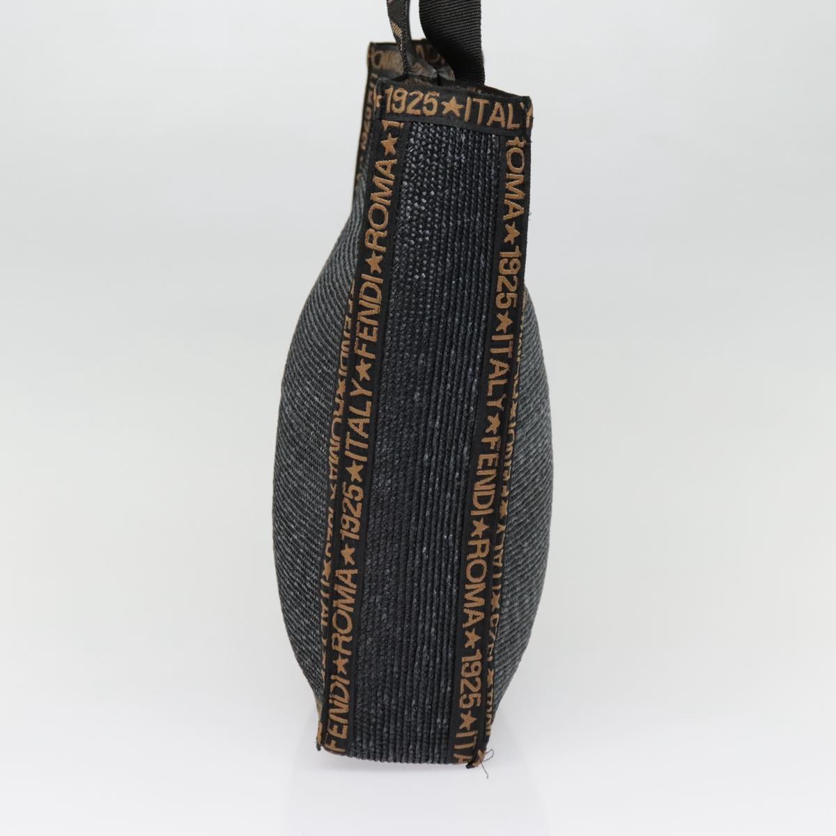 FENDI Tote Bag Straw Black Goldyk14912