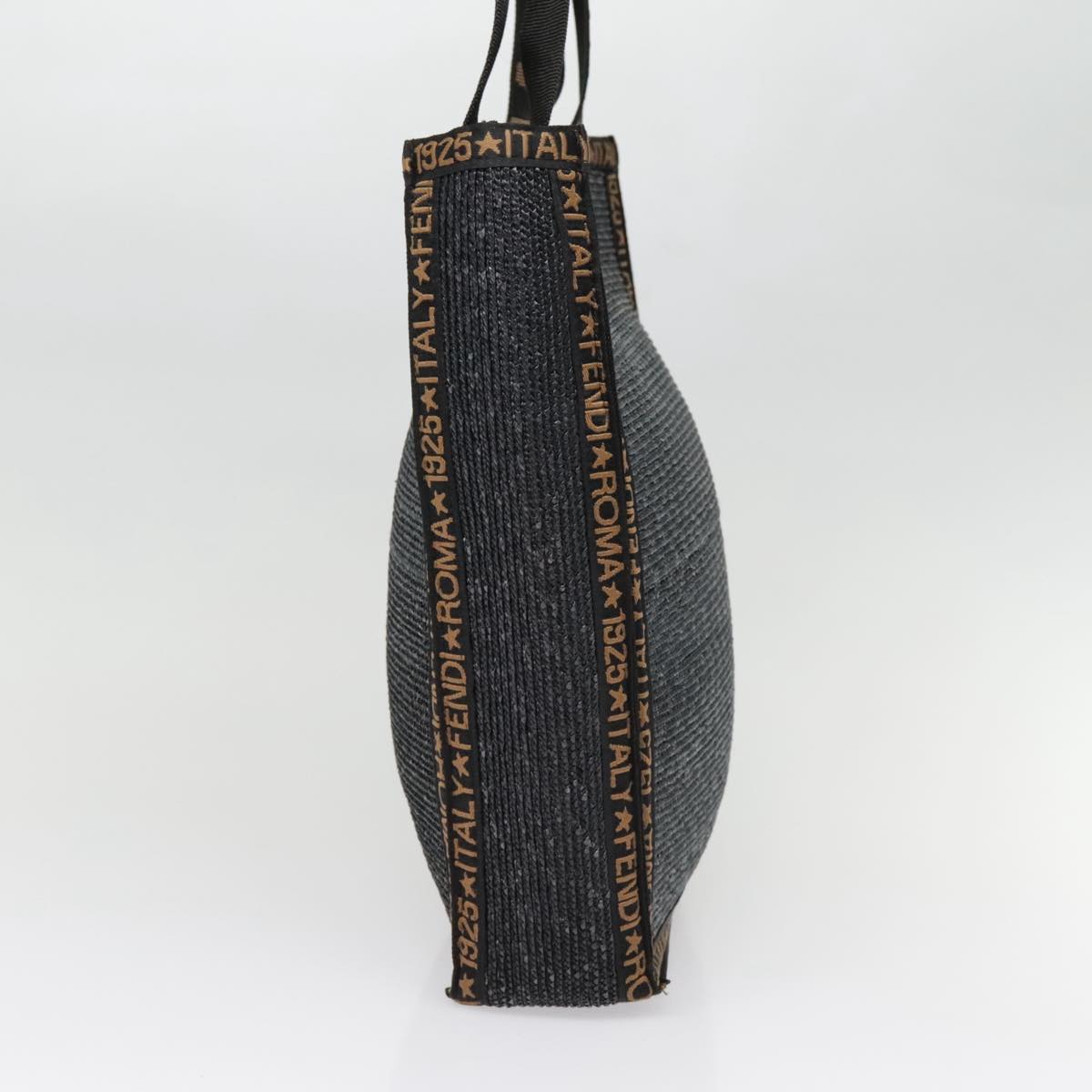 FENDI Tote Bag Straw Black Goldyk14912