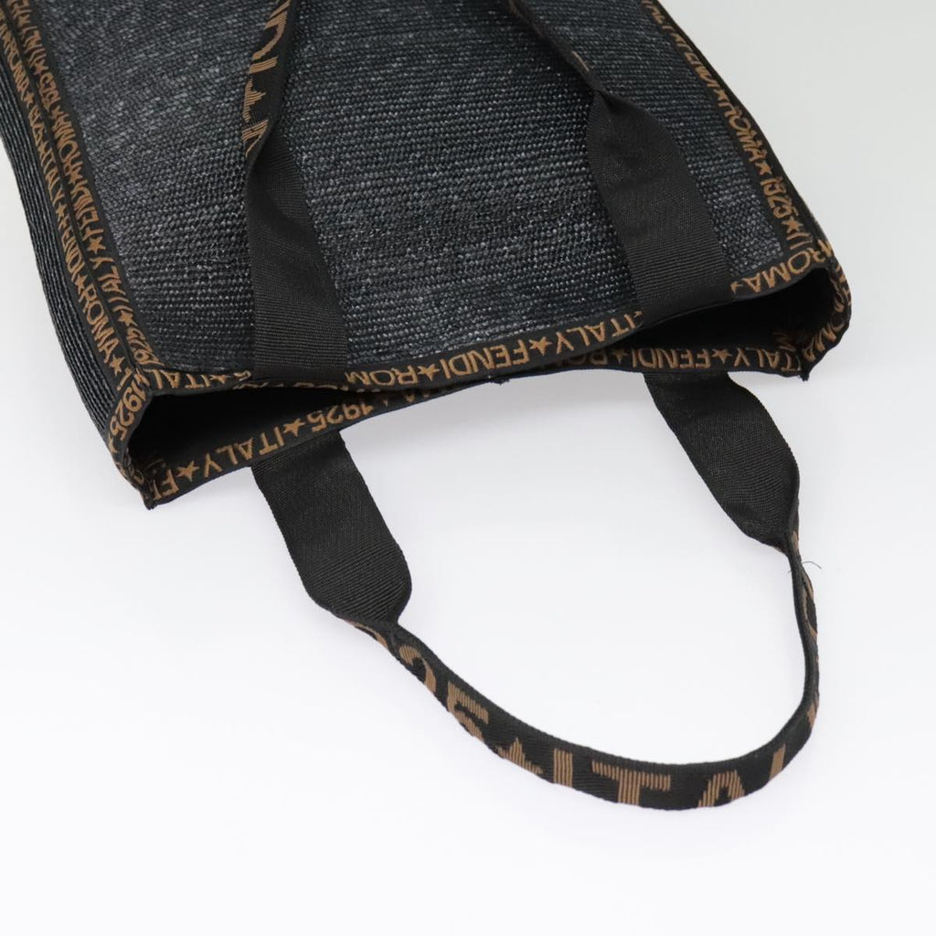 FENDI Tote Bag Straw Black Goldyk14912
