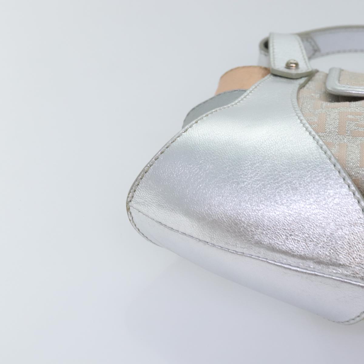 FENDI Zucchino Canvas Hand Bag Silver Blackyk14936