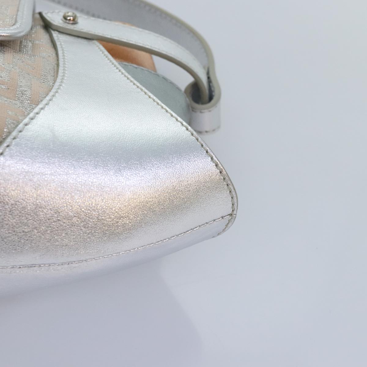 FENDI Zucchino Canvas Hand Bag Silver Blackyk14936