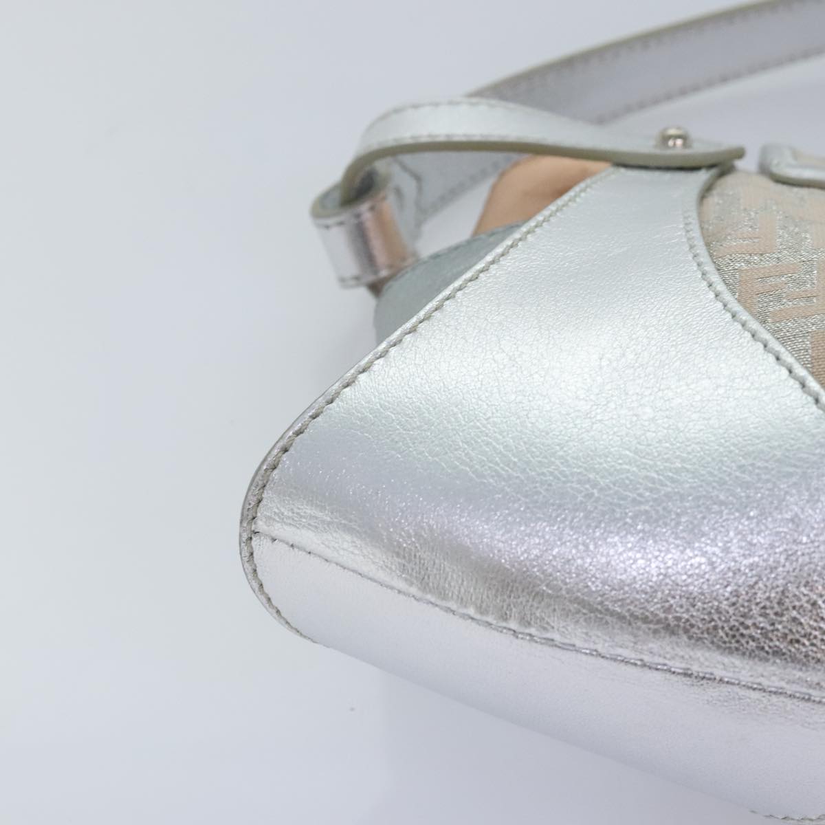 FENDI Zucchino Canvas Hand Bag Silver Blackyk14936