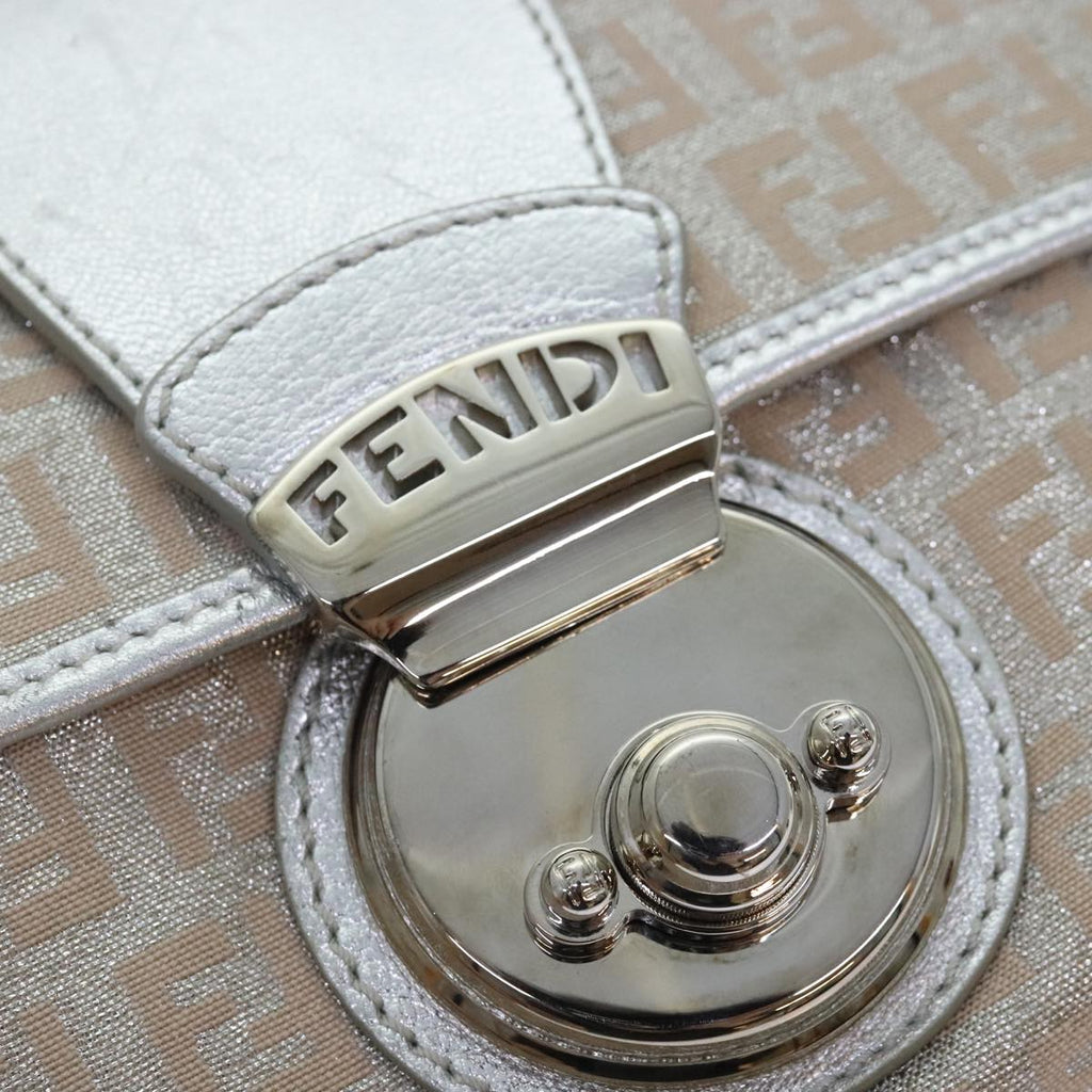 FENDI Zucchino Canvas Hand Bag Silver Blackyk14936