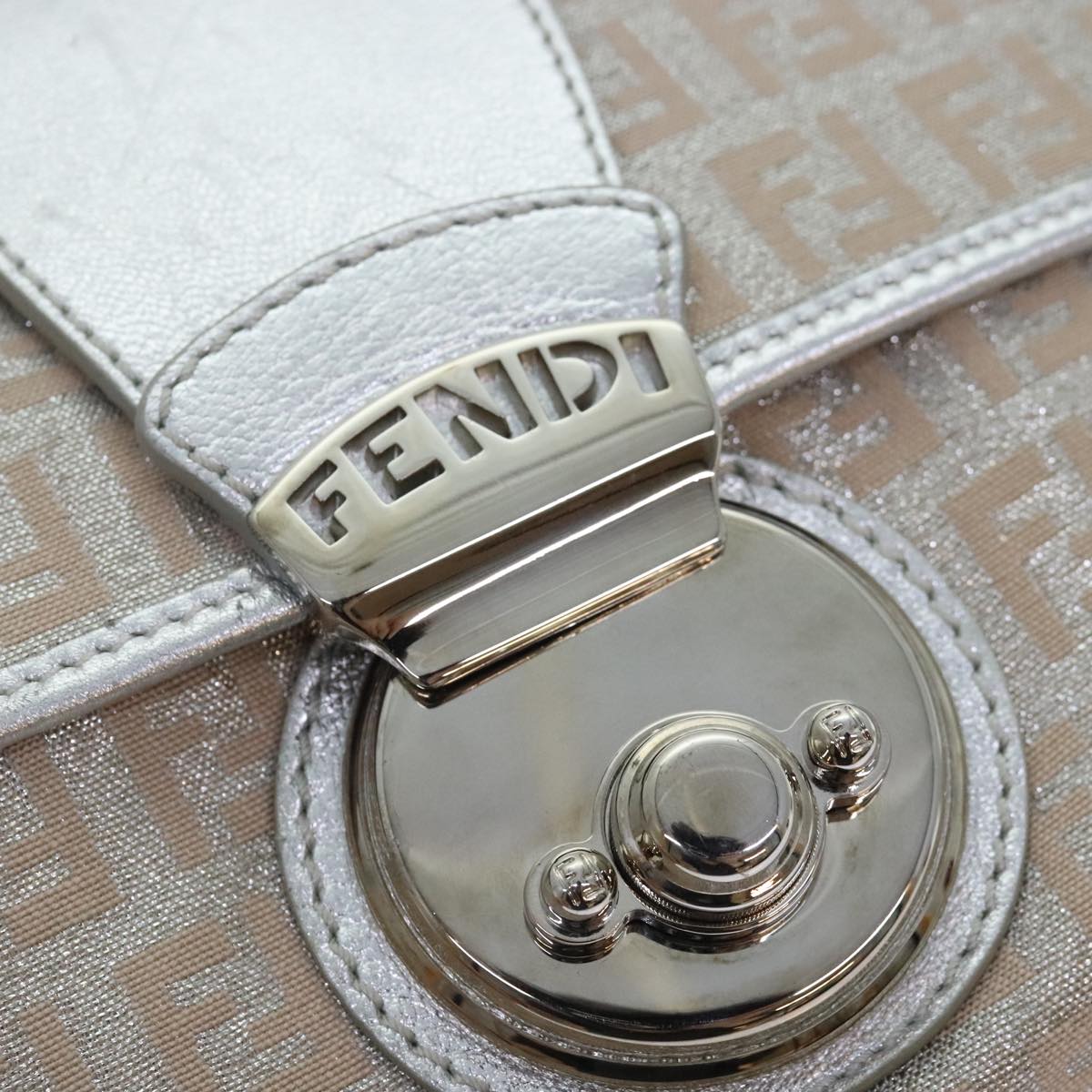 FENDI Zucchino Canvas Hand Bag Silver Blackyk14936