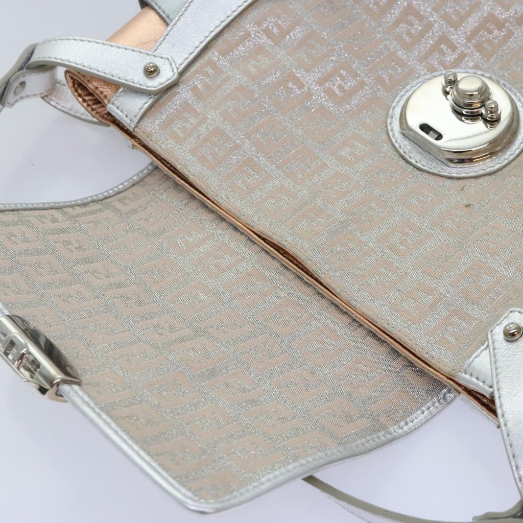 FENDI Zucchino Canvas Hand Bag Silver Blackyk14936