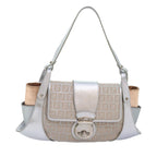 FENDI Zucchino Canvas Hand Bag Silver Blackyk14936