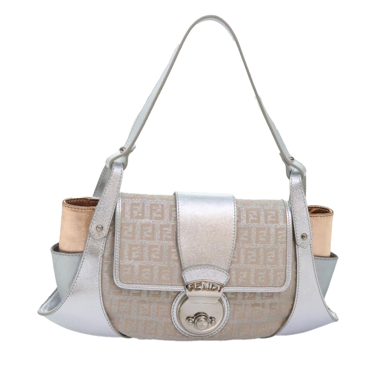 FENDI Zucchino Canvas Hand Bag Silver Blackyk14936