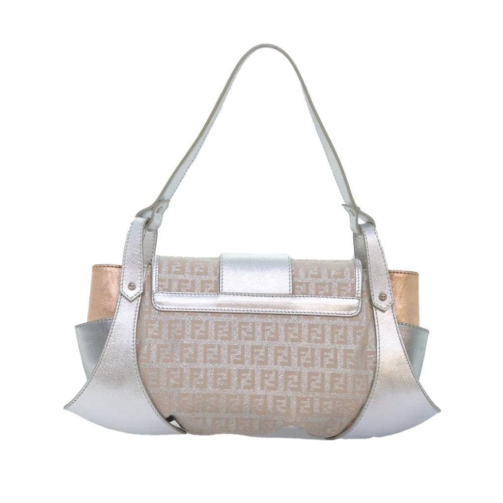 FENDI Zucchino Canvas Hand Bag Silver Blackyk14936