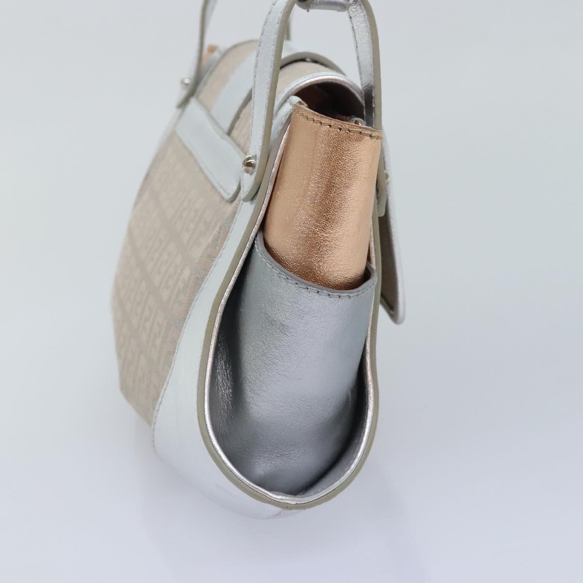 FENDI Zucchino Canvas Hand Bag Silver Blackyk14936