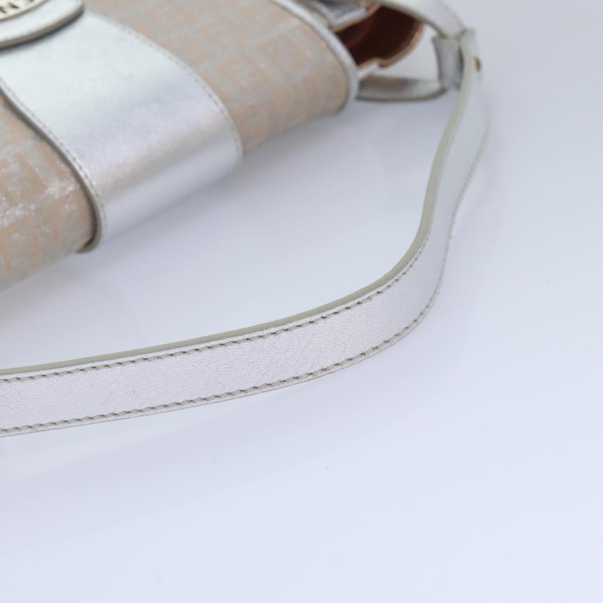 FENDI Zucchino Canvas Hand Bag Silver Blackyk14936