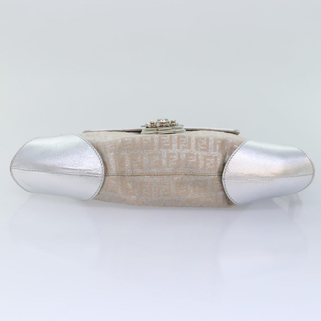 FENDI Zucchino Canvas Hand Bag Silver Blackyk14936