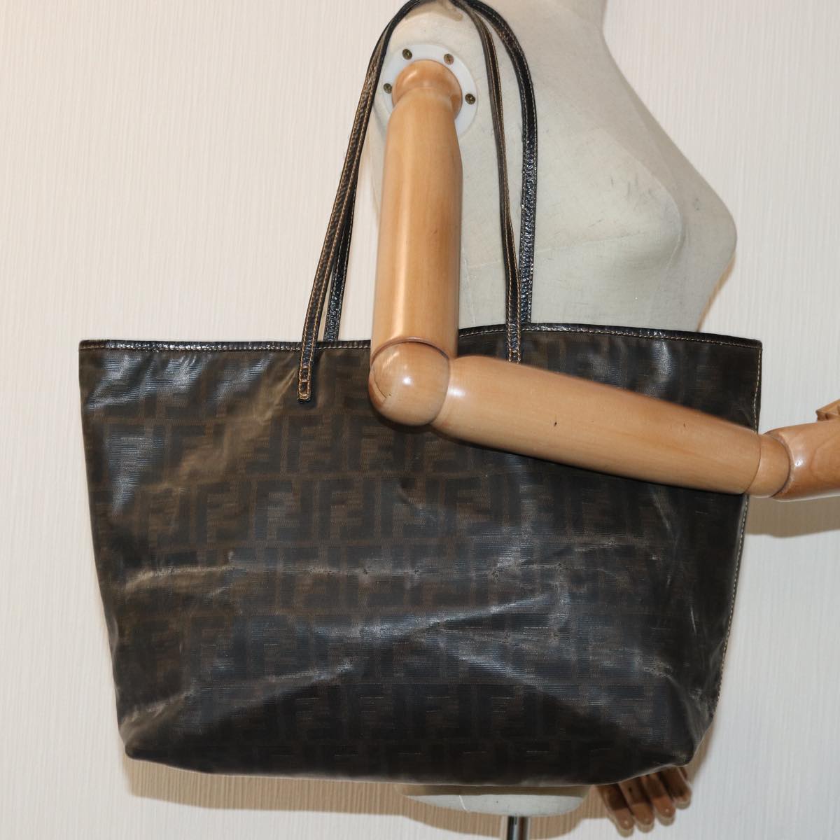 FENDI Zucca Canvas Tote Bag Brown Blackyk14952