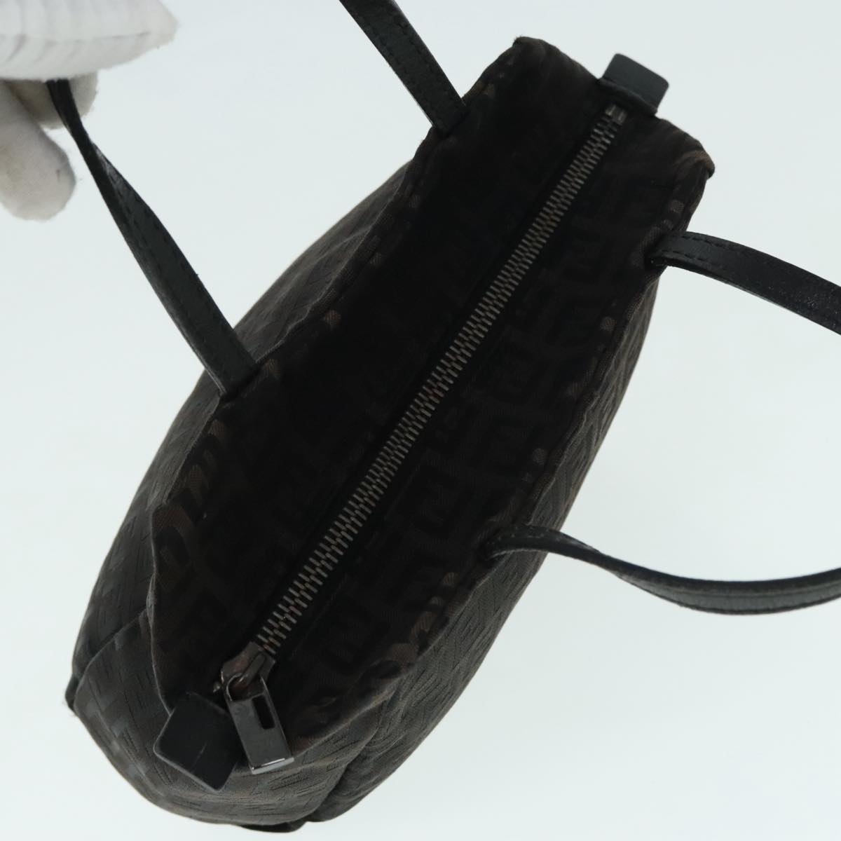 FENDI Zucchino Canvas Hand Bag Silver Blackyk15013