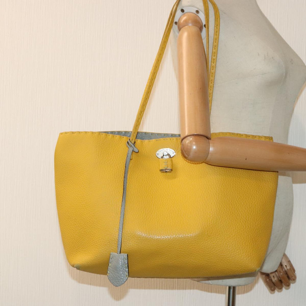 FENDI Celeria Tote Bag Leather Yellow Silveryk15014