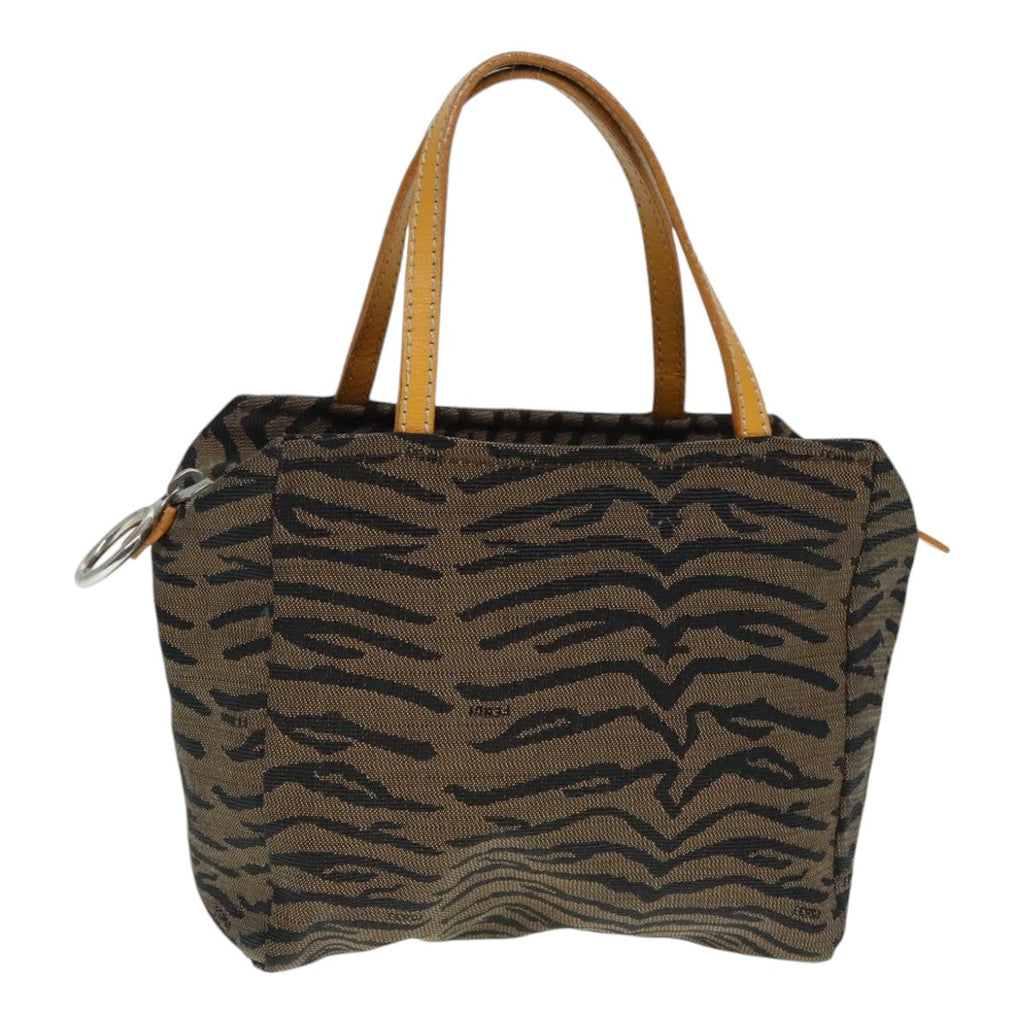 FENDI Hand Bag Canvas Brown Silveryk15027