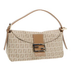 FENDI Zucchino Canvas Mamma Baguette Shoulder Bag Beige Goldyk15046A