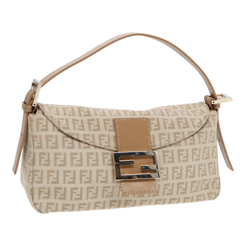 FENDI Zucchino Canvas Mamma Baguette Shoulder Bag Beige Goldyk15046A