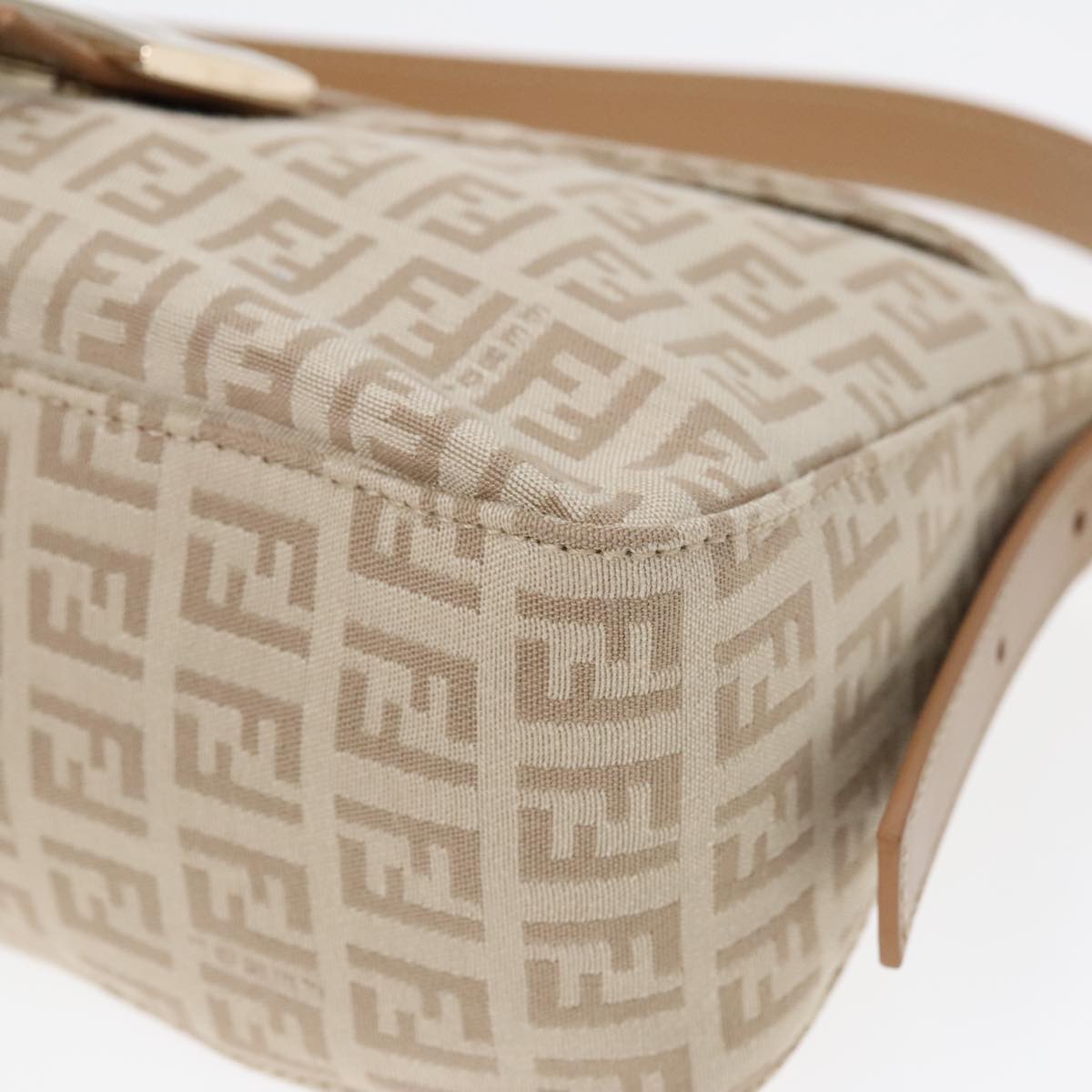 FENDI Zucchino Canvas Mamma Baguette Shoulder Bag Beige Goldyk15046A