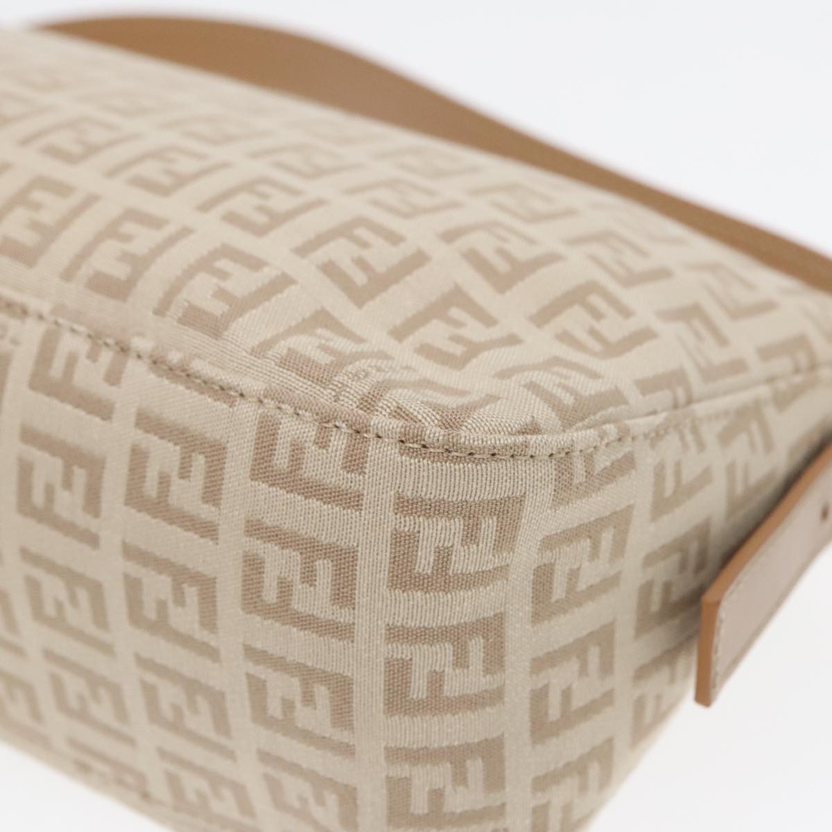 FENDI Zucchino Canvas Mamma Baguette Shoulder Bag Beige Goldyk15046A