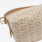 FENDI Zucchino Canvas Mamma Baguette Shoulder Bag Beige Goldyk15046A