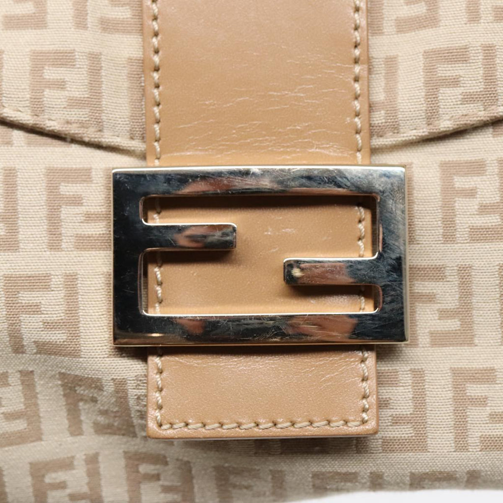 FENDI Zucchino Canvas Mamma Baguette Shoulder Bag Beige Goldyk15046A