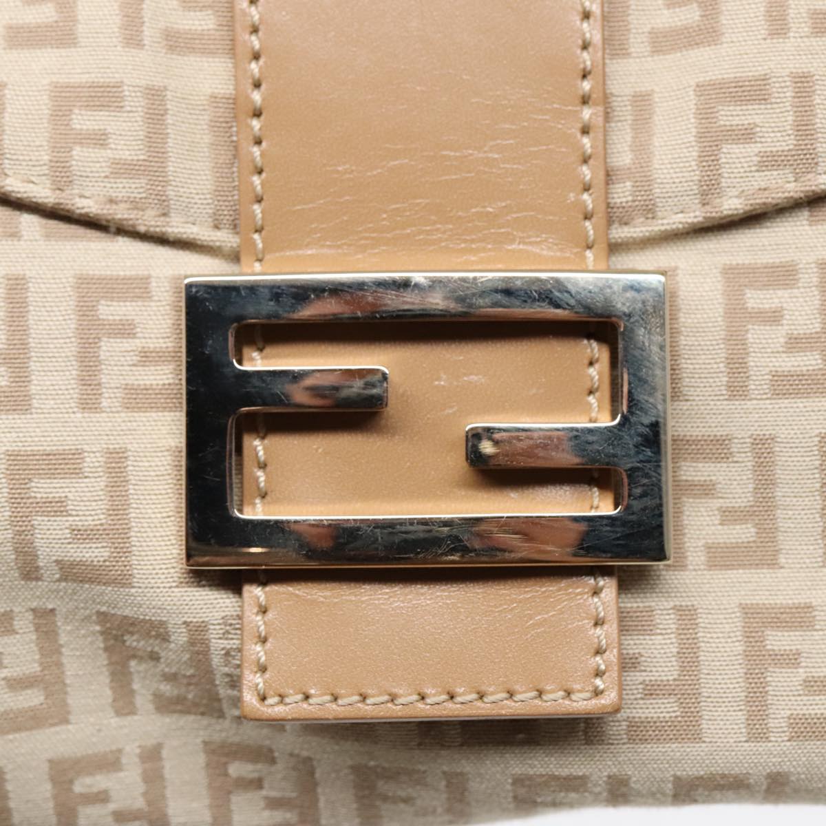FENDI Zucchino Canvas Mamma Baguette Shoulder Bag Beige Goldyk15046A