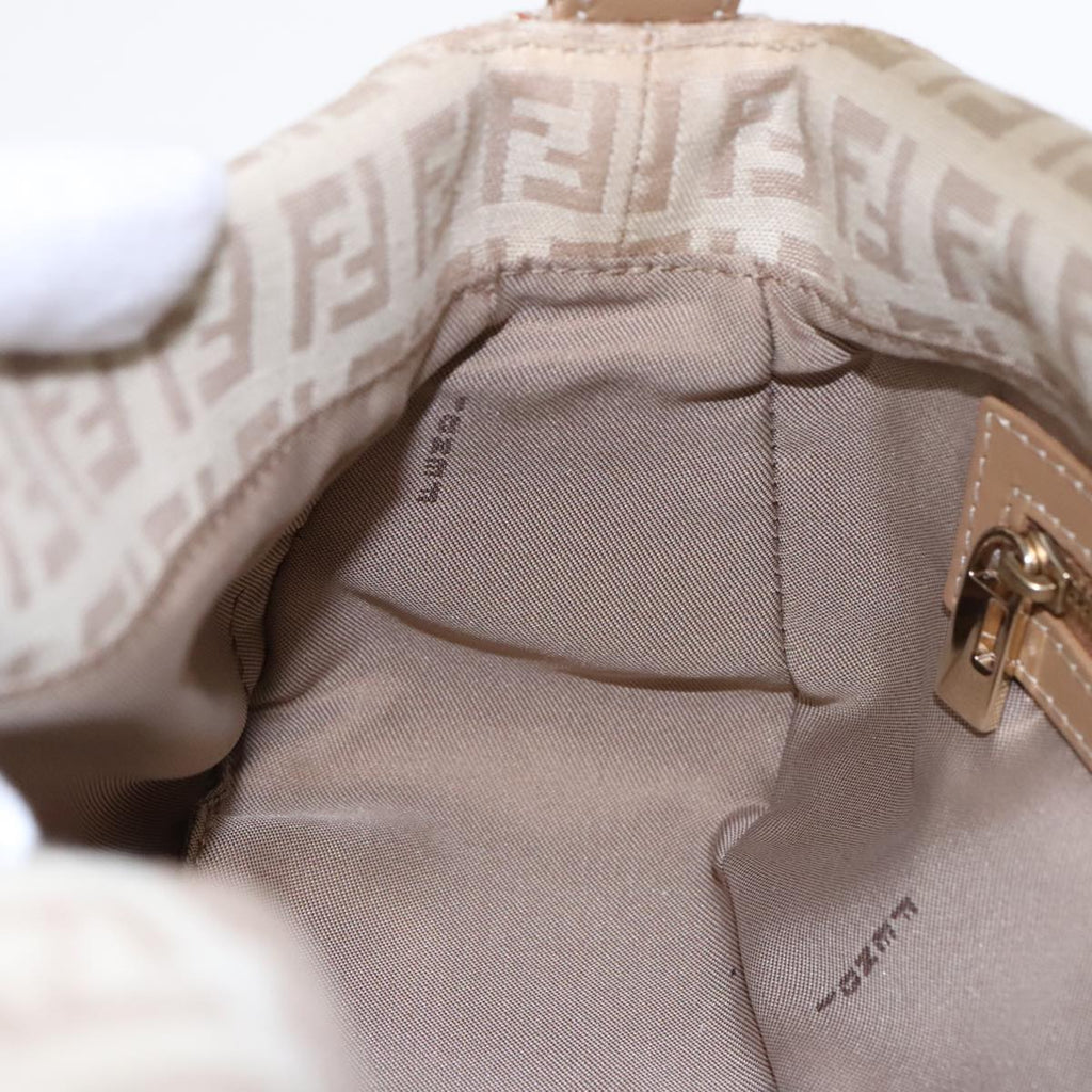 FENDI Zucchino Canvas Mamma Baguette Shoulder Bag Beige Goldyk15046A