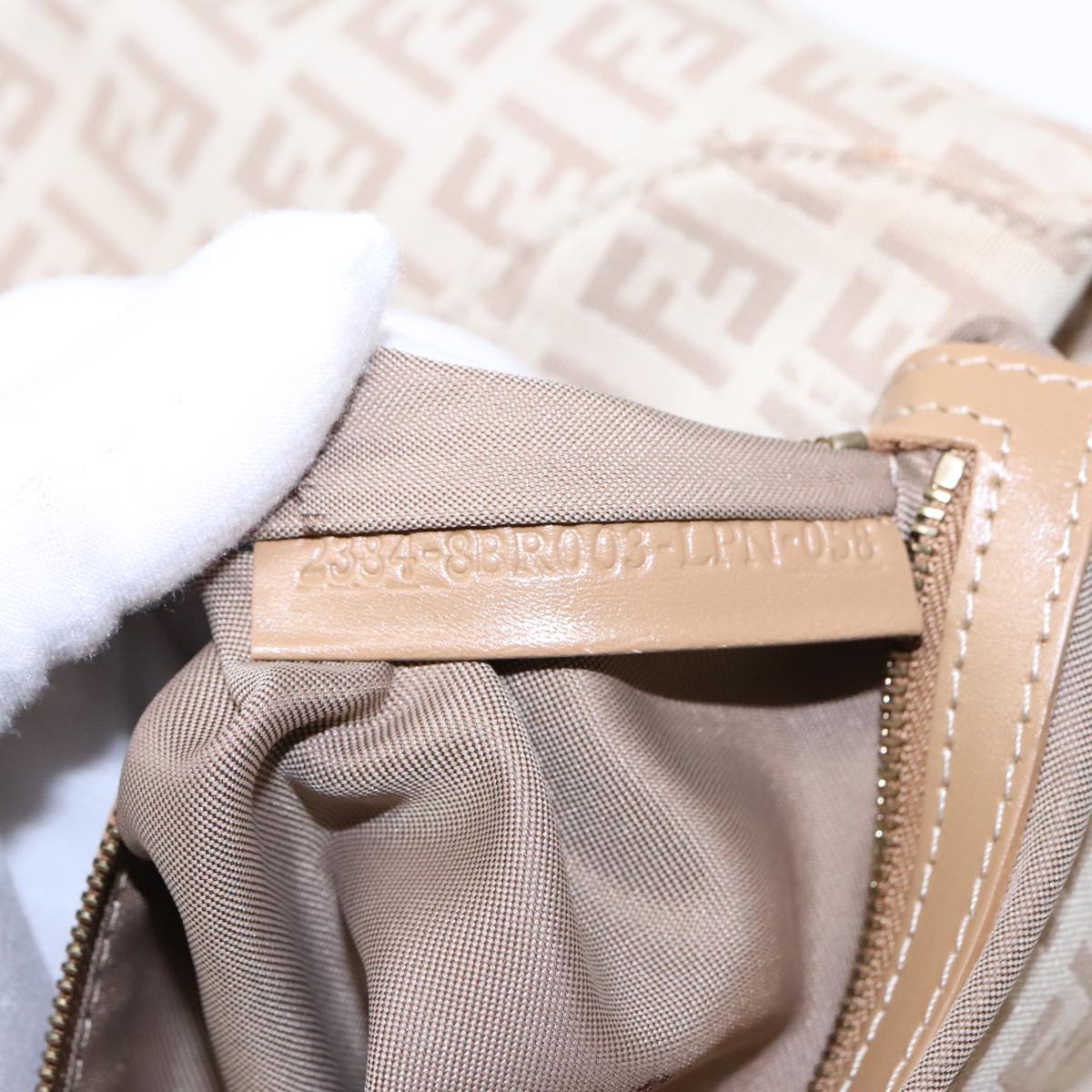 FENDI Zucchino Canvas Mamma Baguette Shoulder Bag Beige Goldyk15046A