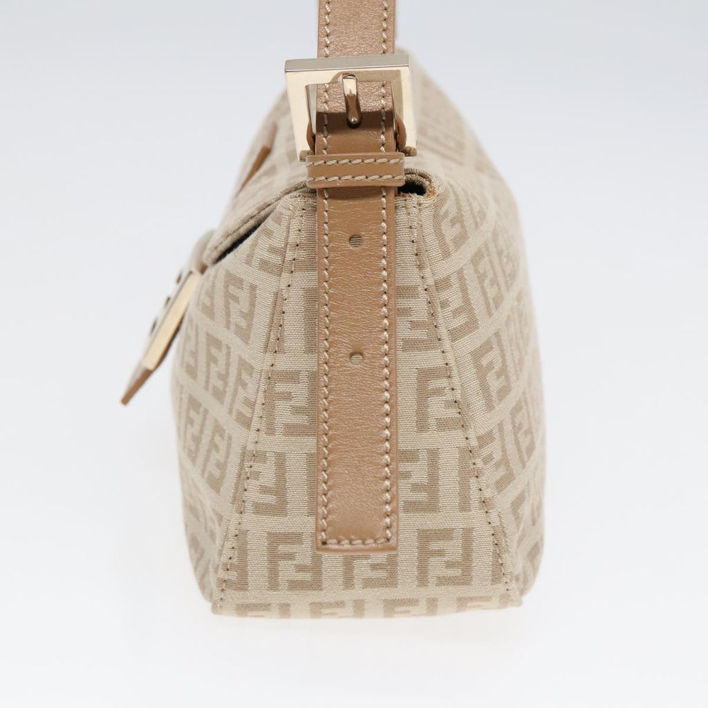 FENDI Zucchino Canvas Mamma Baguette Shoulder Bag Beige Goldyk15046A