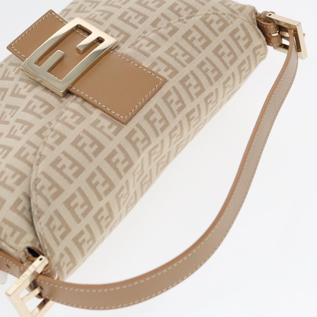 FENDI Zucchino Canvas Mamma Baguette Shoulder Bag Beige Goldyk15046A