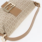 FENDI Zucchino Canvas Mamma Baguette Shoulder Bag Beige Goldyk15046A