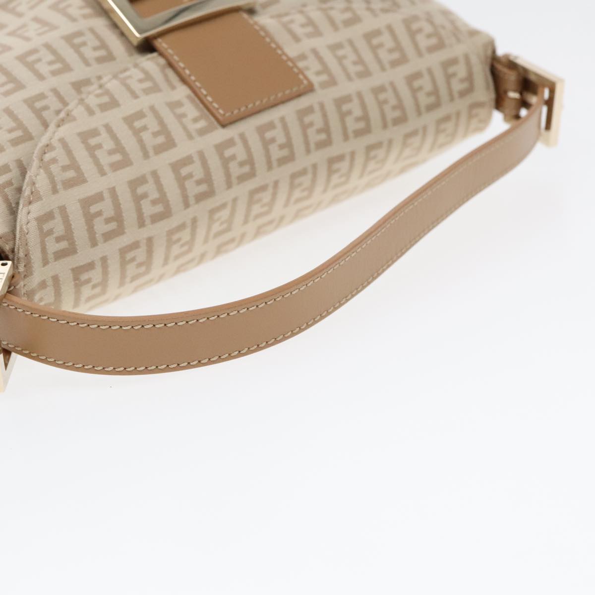 FENDI Zucchino Canvas Mamma Baguette Shoulder Bag Beige Goldyk15046A