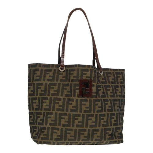FENDI Zucca Canvas Tote Bag Brown Black Silveryk15049