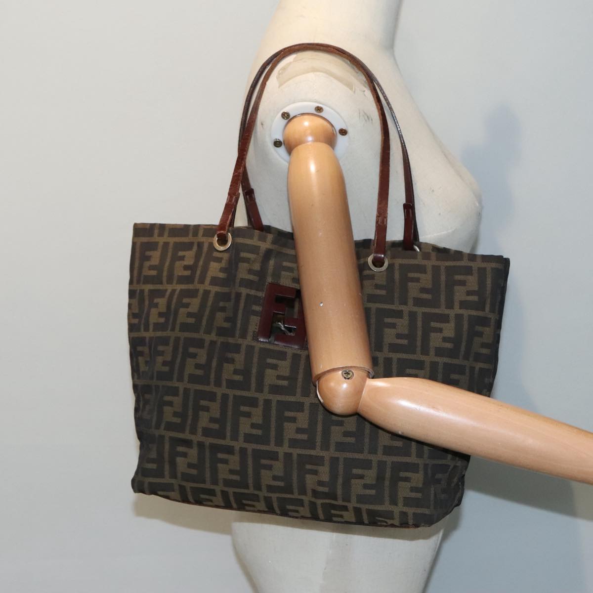 FENDI Zucca Canvas Tote Bag Brown Black Silveryk15049