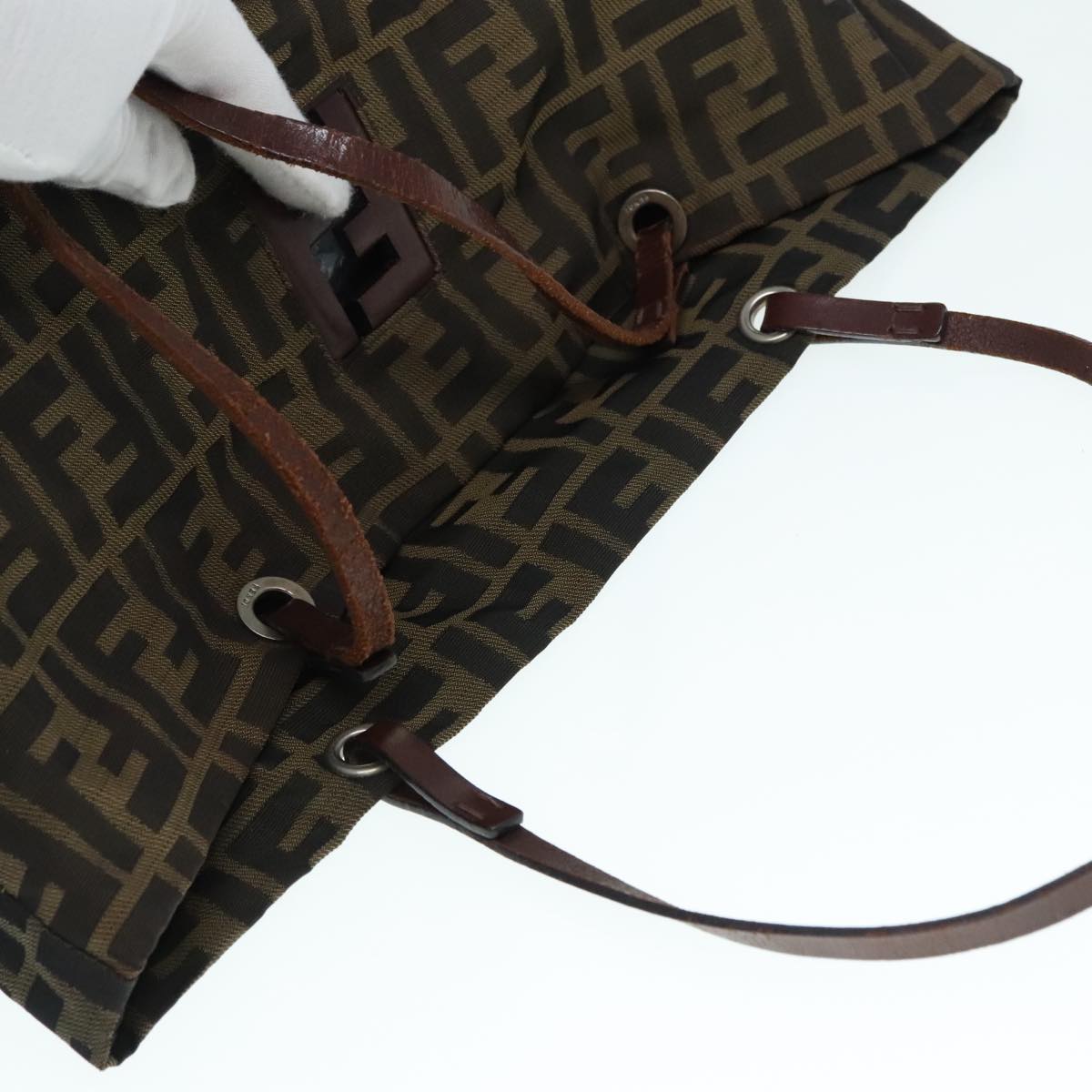 FENDI Zucca Canvas Tote Bag Brown Black Silveryk15049