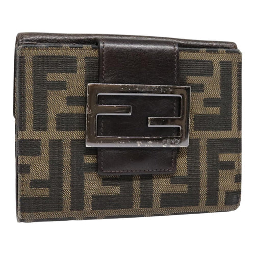 FENDI Zucca Canvas Wallet Black Brownyk15059