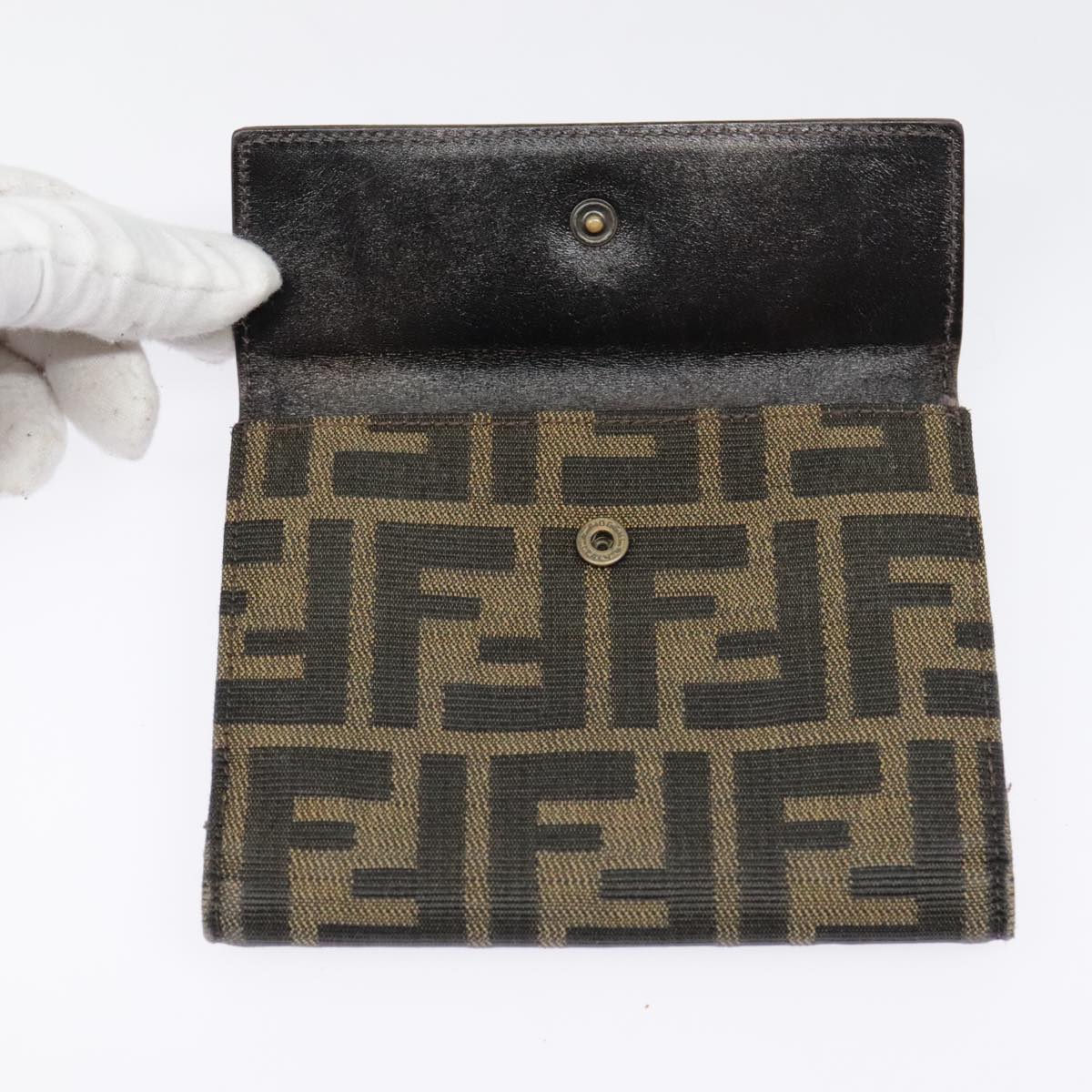 FENDI Zucca Canvas Wallet Black Brownyk15059