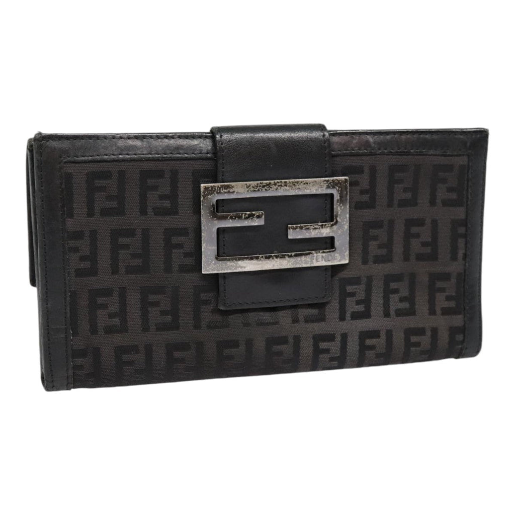 FENDI Zucchino Canvas Long Wallet Black Silveryk15074