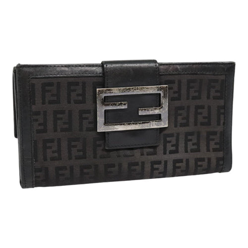 FENDI Zucchino Canvas Long Wallet Black Silveryk15074