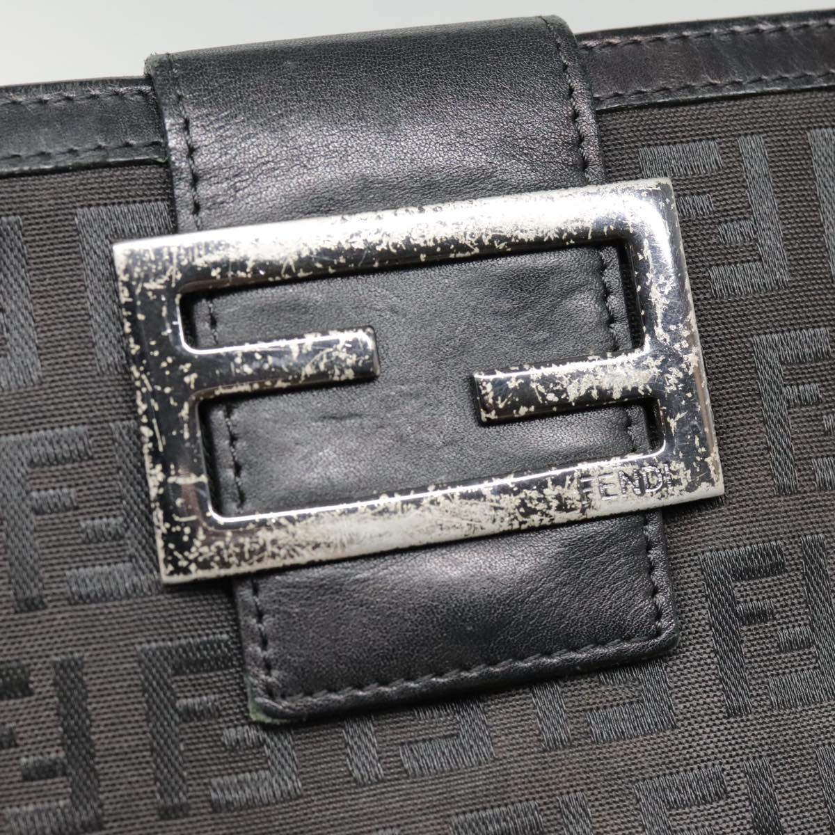 FENDI Zucchino Canvas Long Wallet Black Silveryk15074