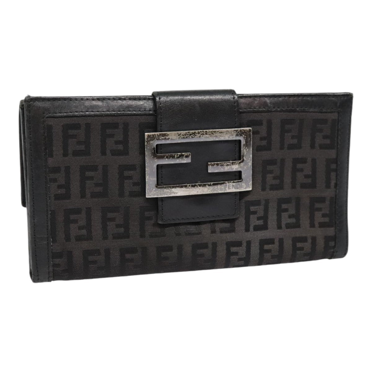 FENDI Zucchino Canvas Long Wallet Black Silveryk15074