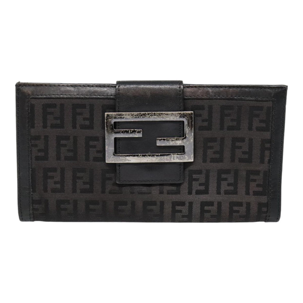 FENDI Zucchino Canvas Long Wallet Black Silveryk15074