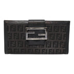 FENDI Zucchino Canvas Long Wallet Black Silveryk15074