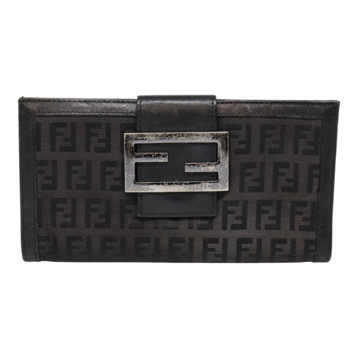FENDI Zucchino Canvas Long Wallet Black Silveryk15074
