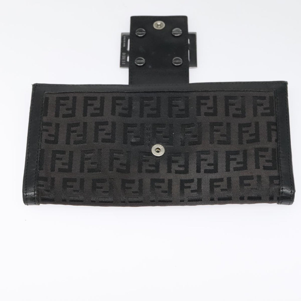 FENDI Zucchino Canvas Long Wallet Black Silveryk15074