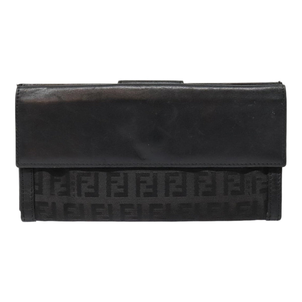 FENDI Zucchino Canvas Long Wallet Black Silveryk15074