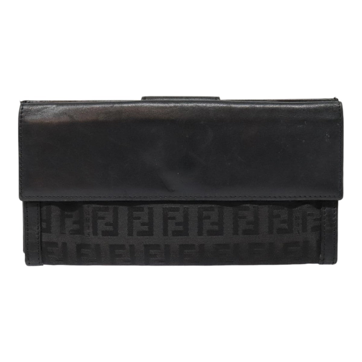 FENDI Zucchino Canvas Long Wallet Black Silveryk15074