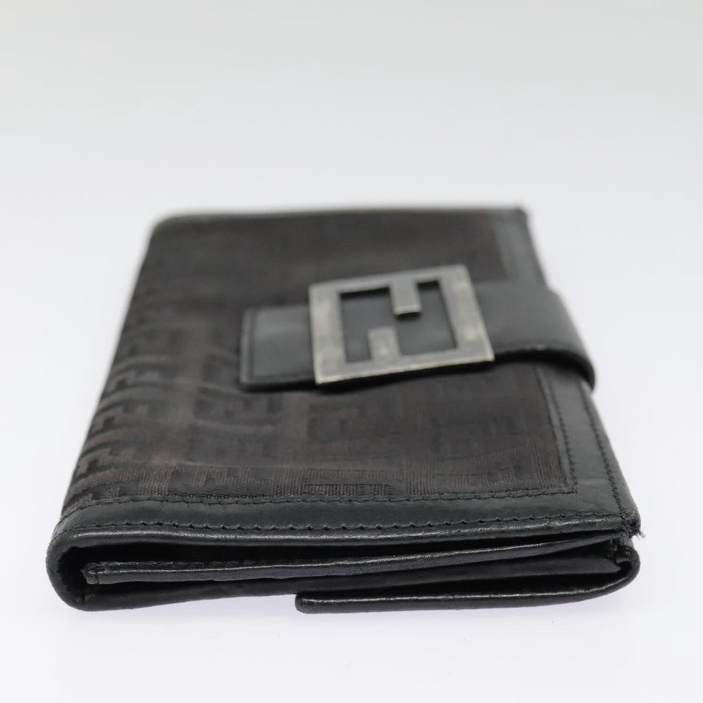FENDI Zucchino Canvas Long Wallet Black Silveryk15074