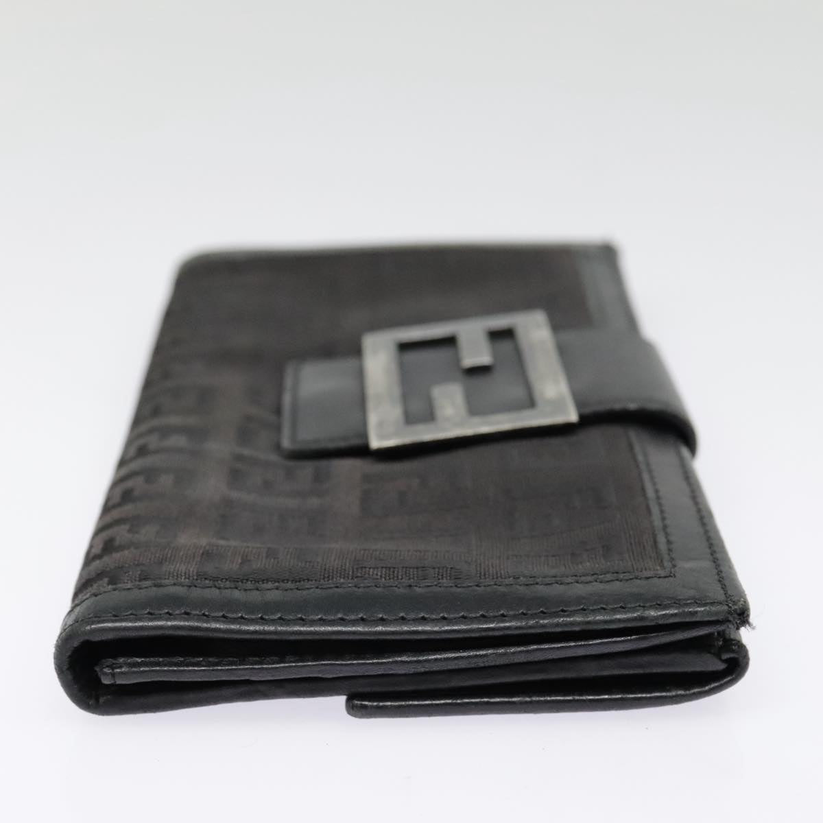 FENDI Zucchino Canvas Long Wallet Black Silveryk15074