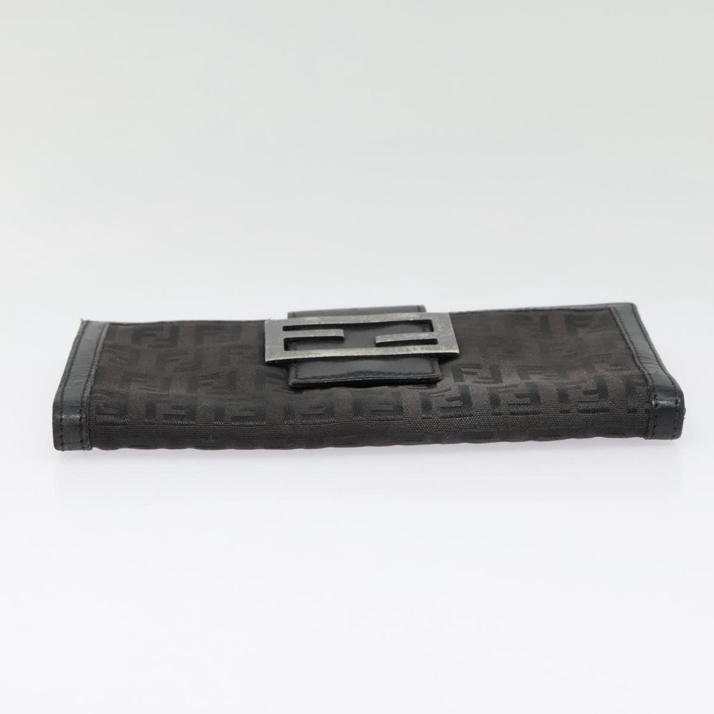 FENDI Zucchino Canvas Long Wallet Black Silveryk15074